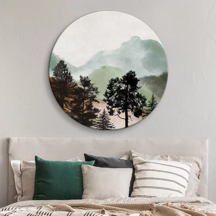 Wandbilder Aquarell Berglandschaft mit Bäumen r36603