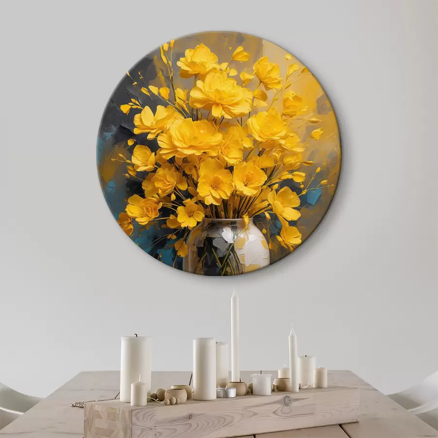 Wandbilder Gelbe Blumen in der Vase auf buntem Acryl-Hintergrund r39854