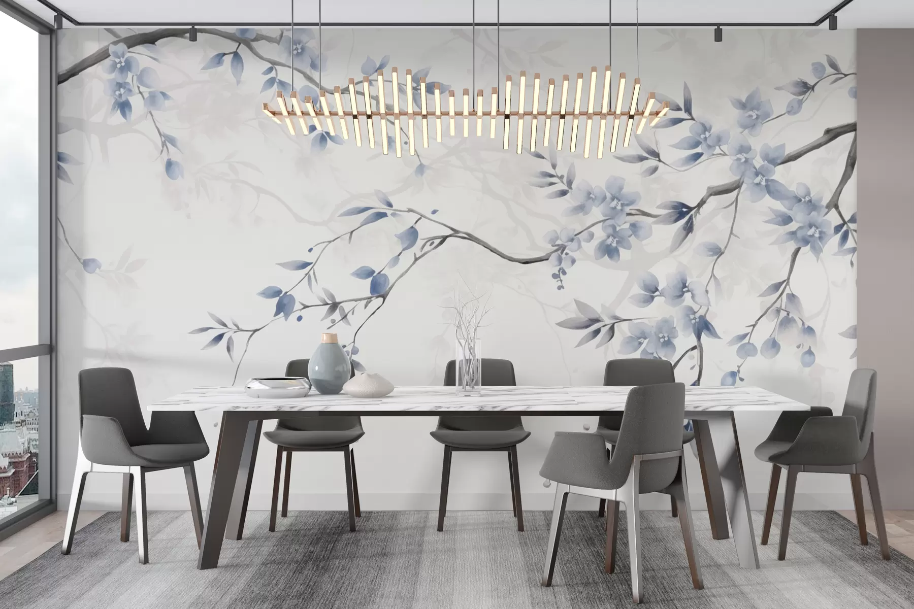 Fototapete Trendige Zweige mit Blumen und Blättern w02449