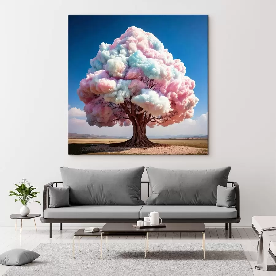 Wandbilder baum aus rosa und blauer Zuckerwatte s41992