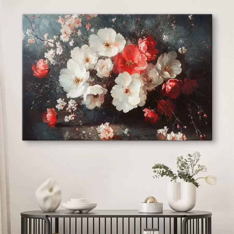 Wandbilder weiße und rote Blumen s42007