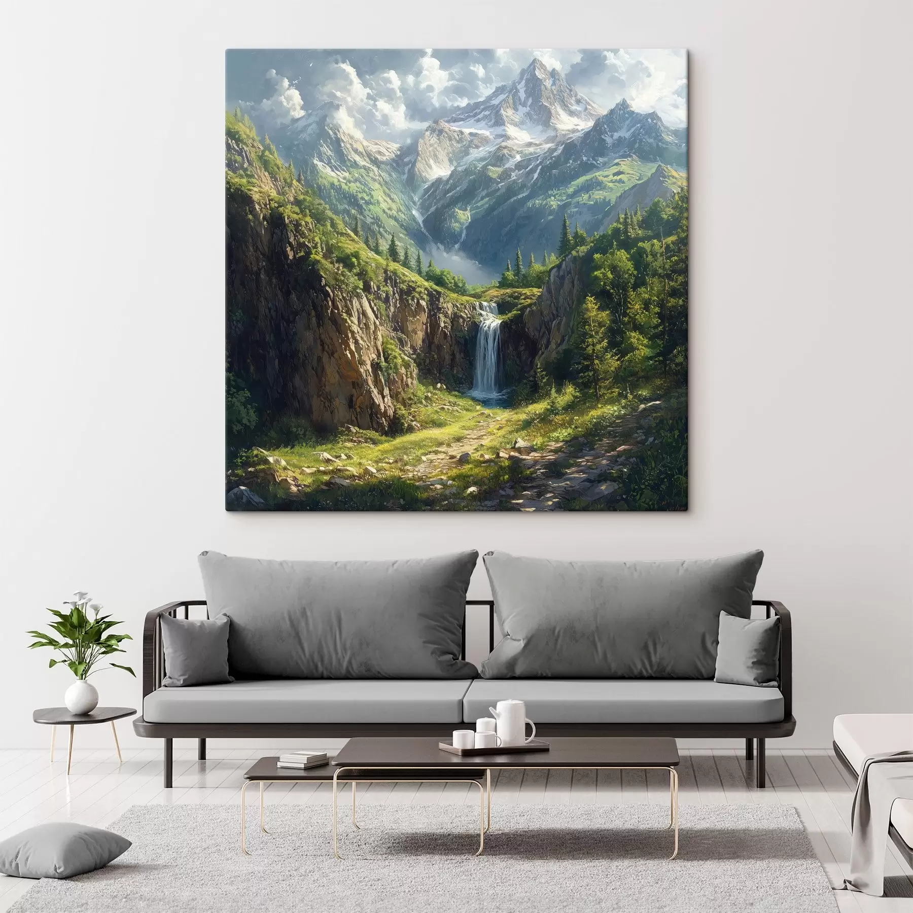 Fototapete berge und Wasserfall s42020