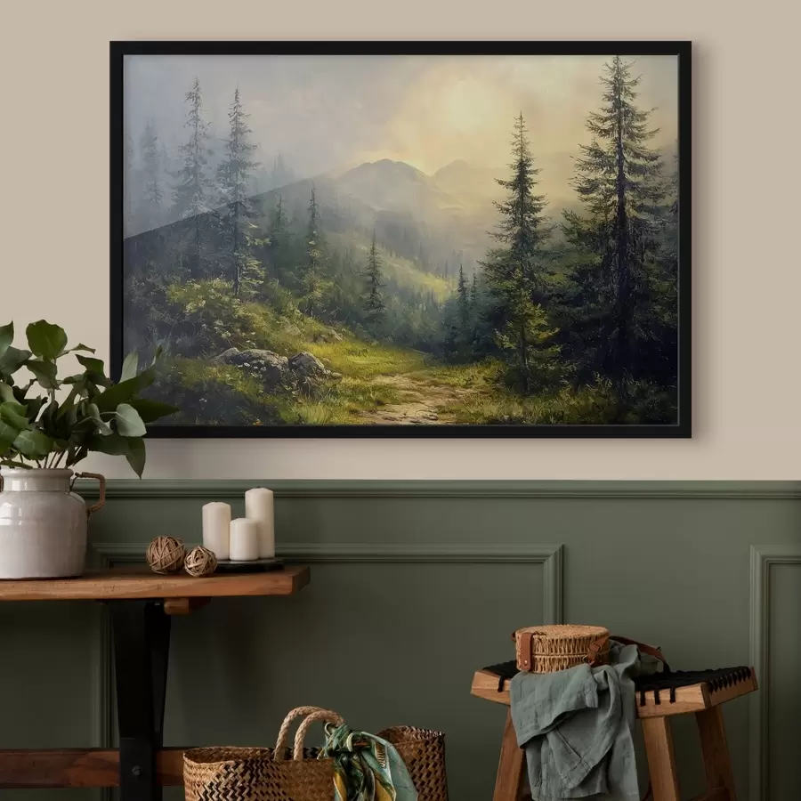 Fototapete berge im Nebel und Bäume f42019