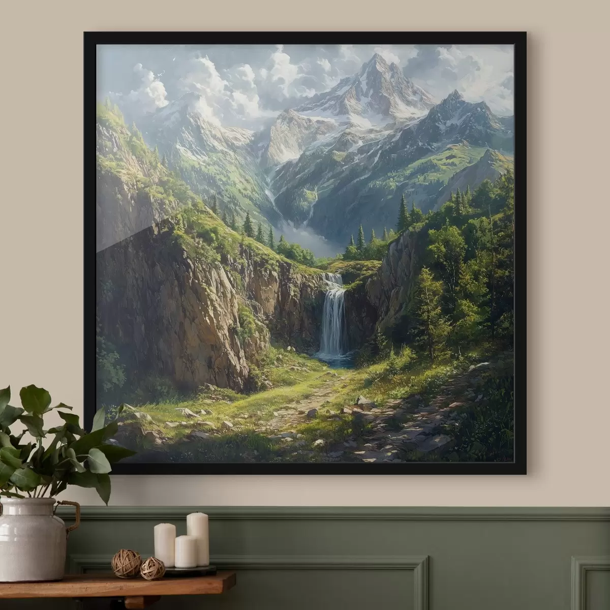 Poster berge und Wasserfall f42020