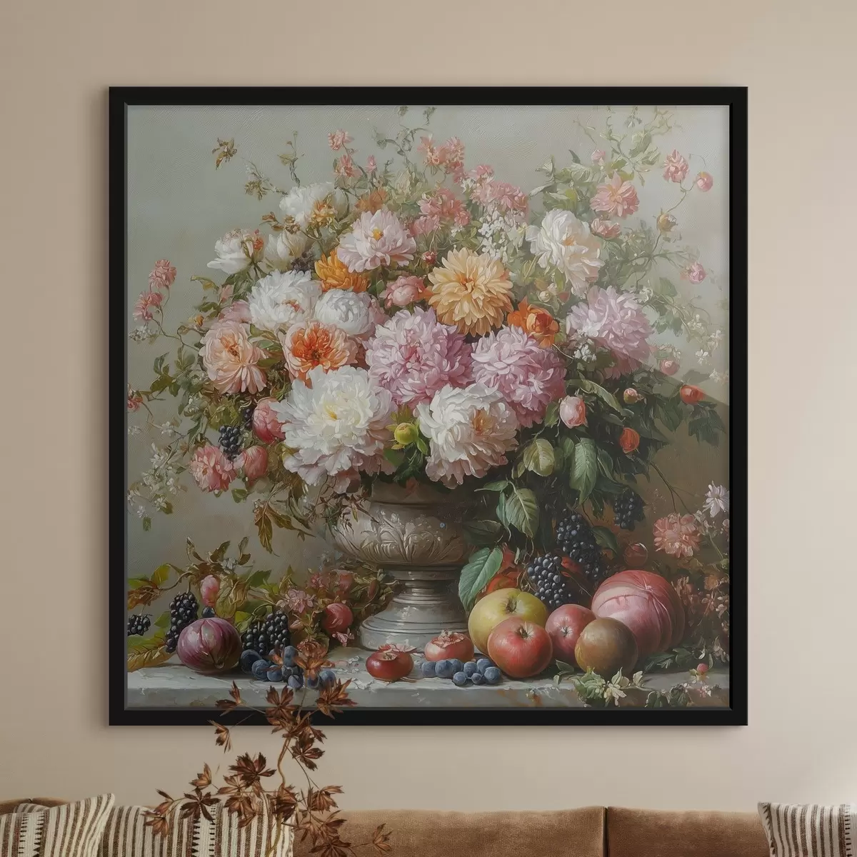 Poster blumen in einer Vase und Früchte f42021