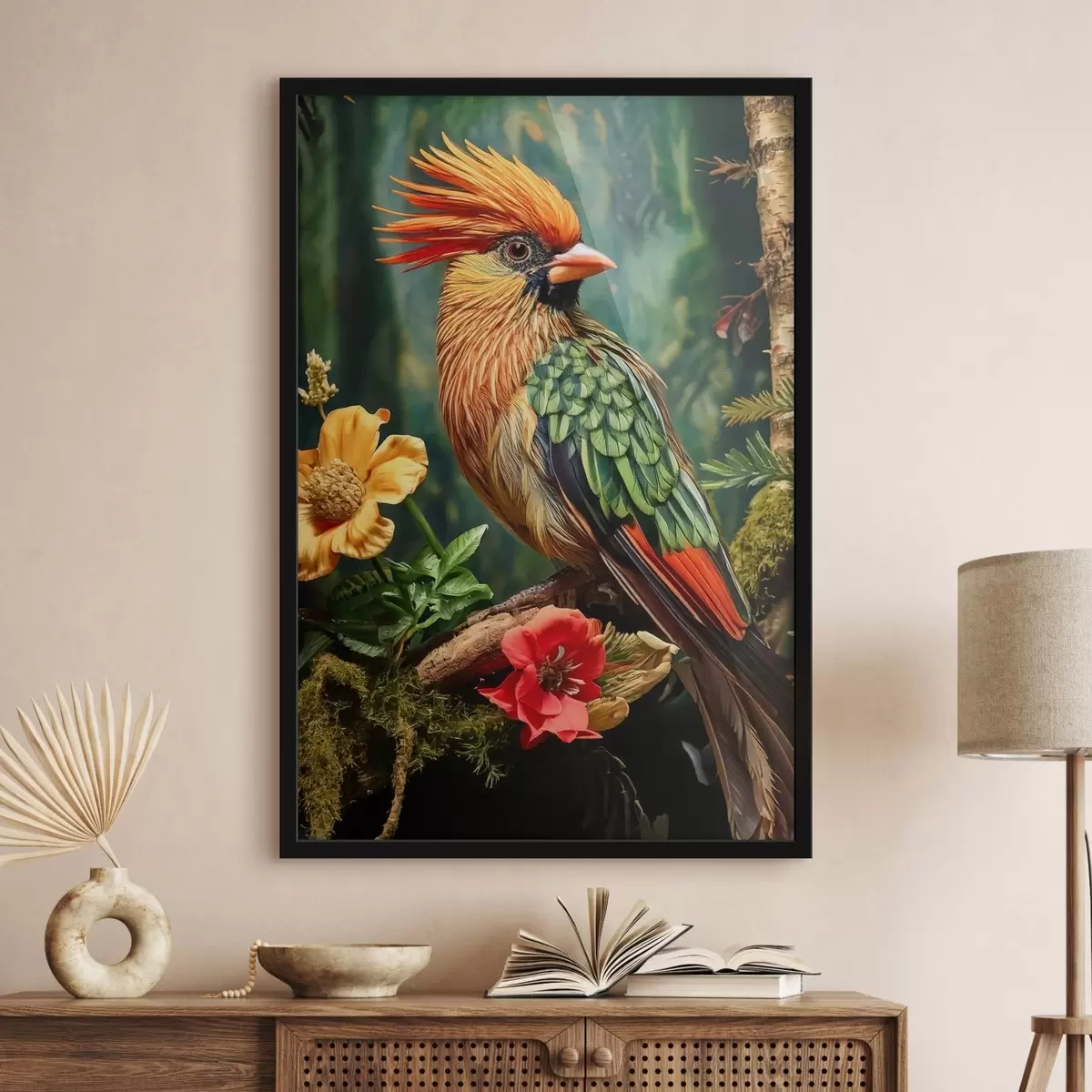 Poster ein heller Vogel auf einem Ast f42028