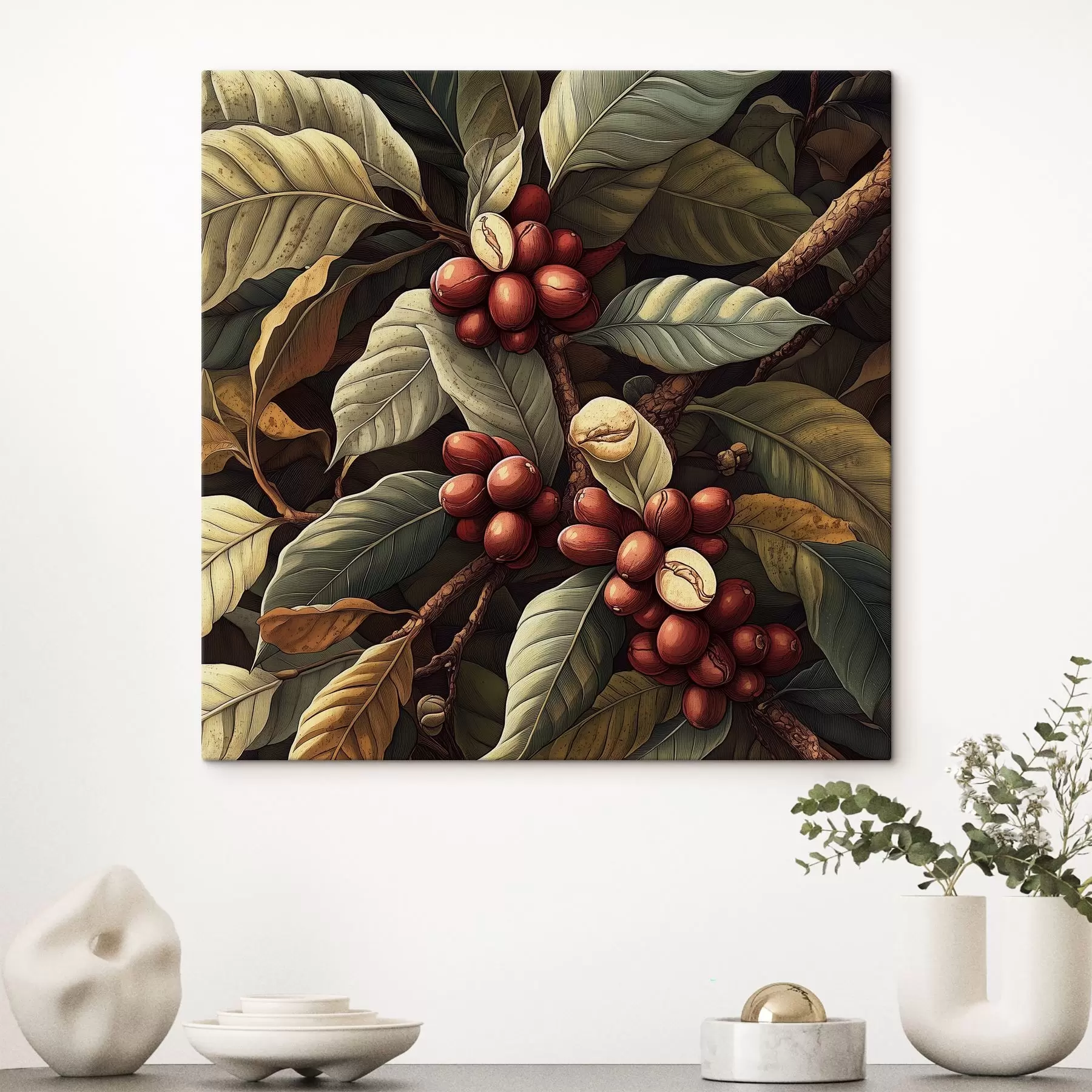 Fototapete Ein Kaffeebaum mit Früchten und Blättern s41980