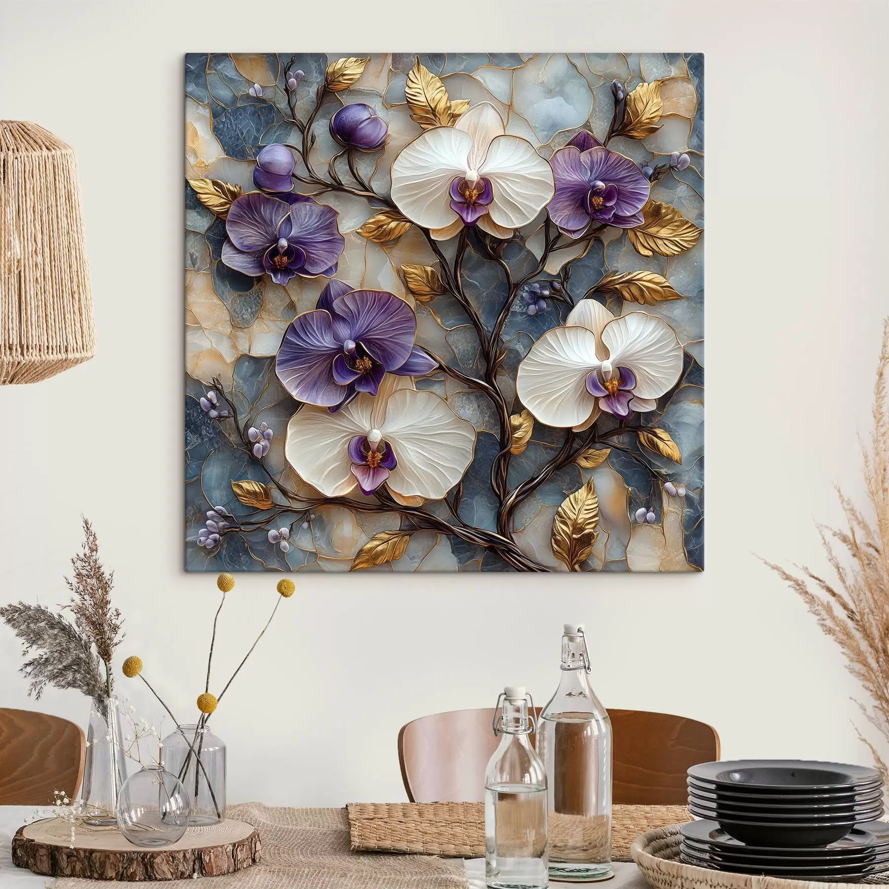 Wandbilder Elegante Orchideen auf einem luxuriösen Marmorhintergrund s41985