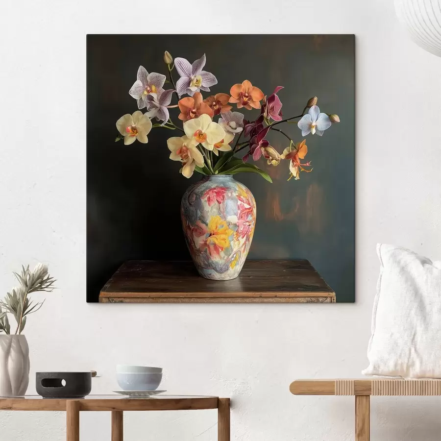 Wandbilder Eine Vase mit Orchideen in der Art der Malerei s42046