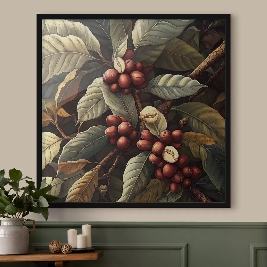 Fototapete Ein Kaffeebaum mit Früchten und Blättern f41980