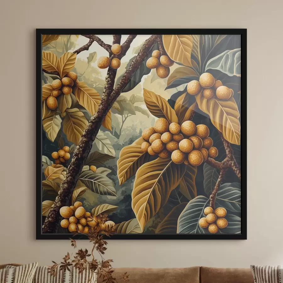 Fototapete Ein Kaffeebaum mit Früchten und Blättern in Gelbtönen f41981