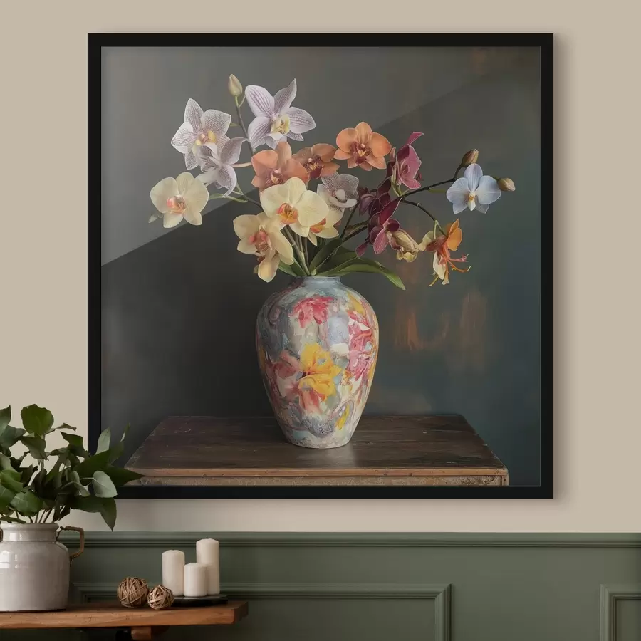 Fototapete Eine Vase mit Orchideen in der Art der Malerei f42046