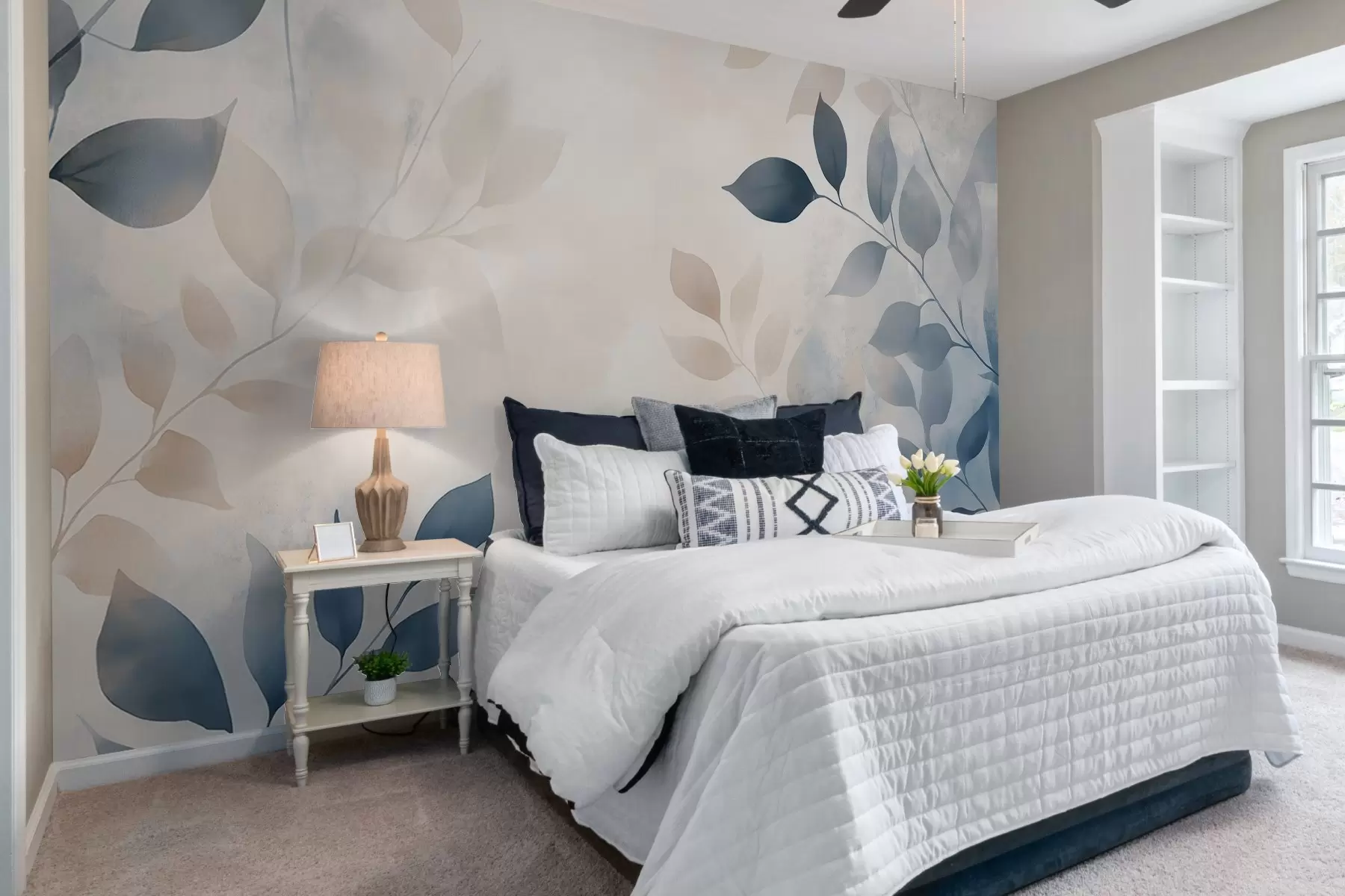 Fototapete zarte Blätter in Aquarelltechnik w02453