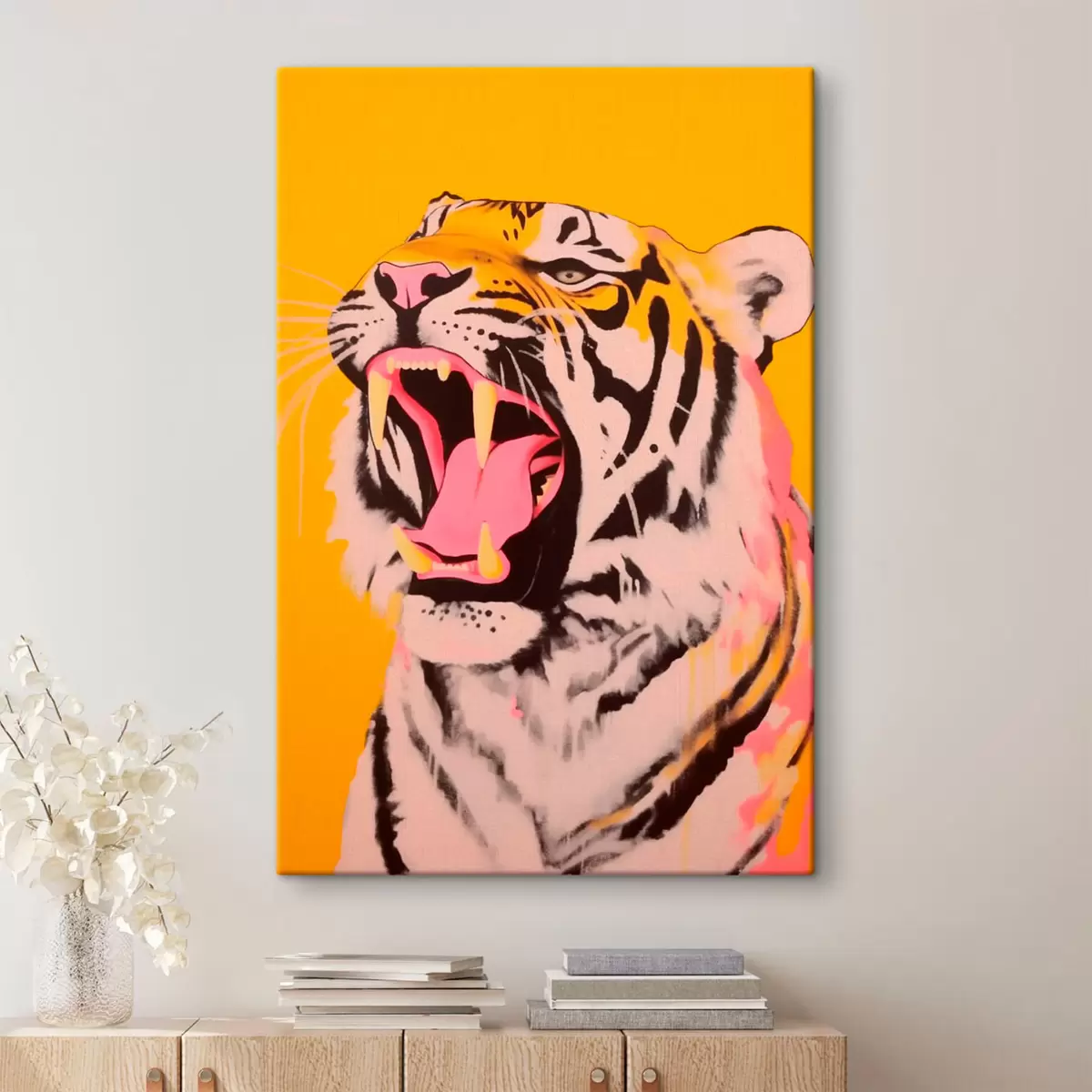 Wandbilder Tiger auf gelbem Hintergrund s41804