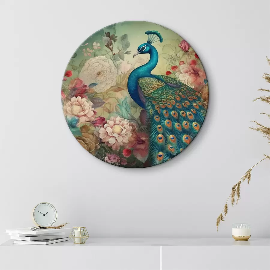 Wandbilder Pfau in Blumen im Vintage-Stil r34869