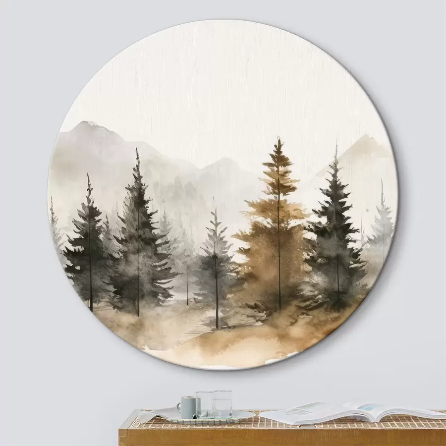 Fototapete Aquarell Tannenbäume auf dem Hintergrund der Berge r36010