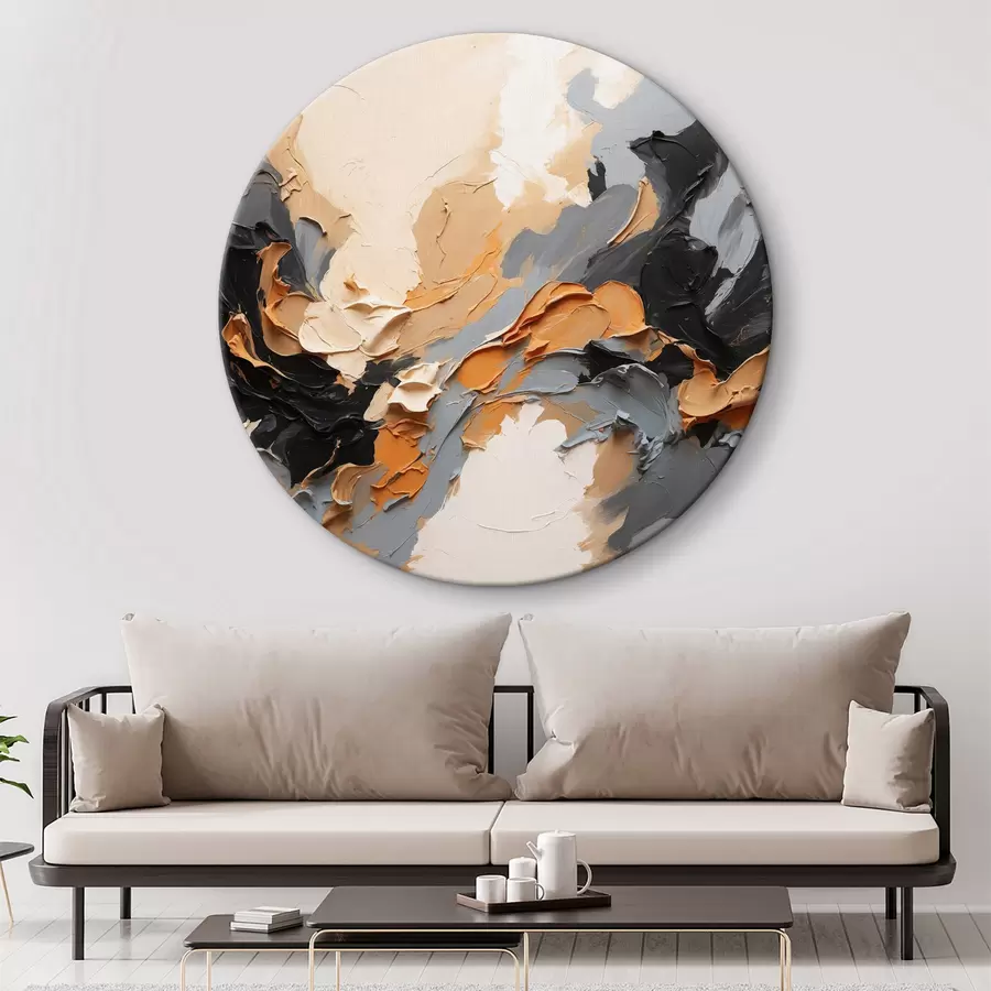 Wandbilder Abstrakte Ölmalerei mit schwarzen, blauen und beigen Farben r37328