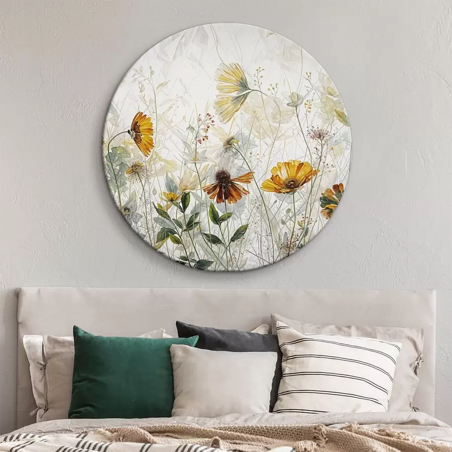 Wandbilder Feld zarte Blumen auf weißem Hintergrund Ölgemälde r38197