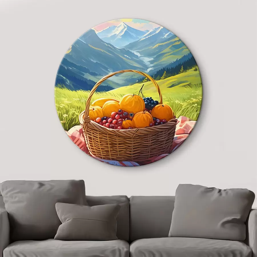 Wandbilder ein Obstkorb auf einer Wiese in den Bergen r38654