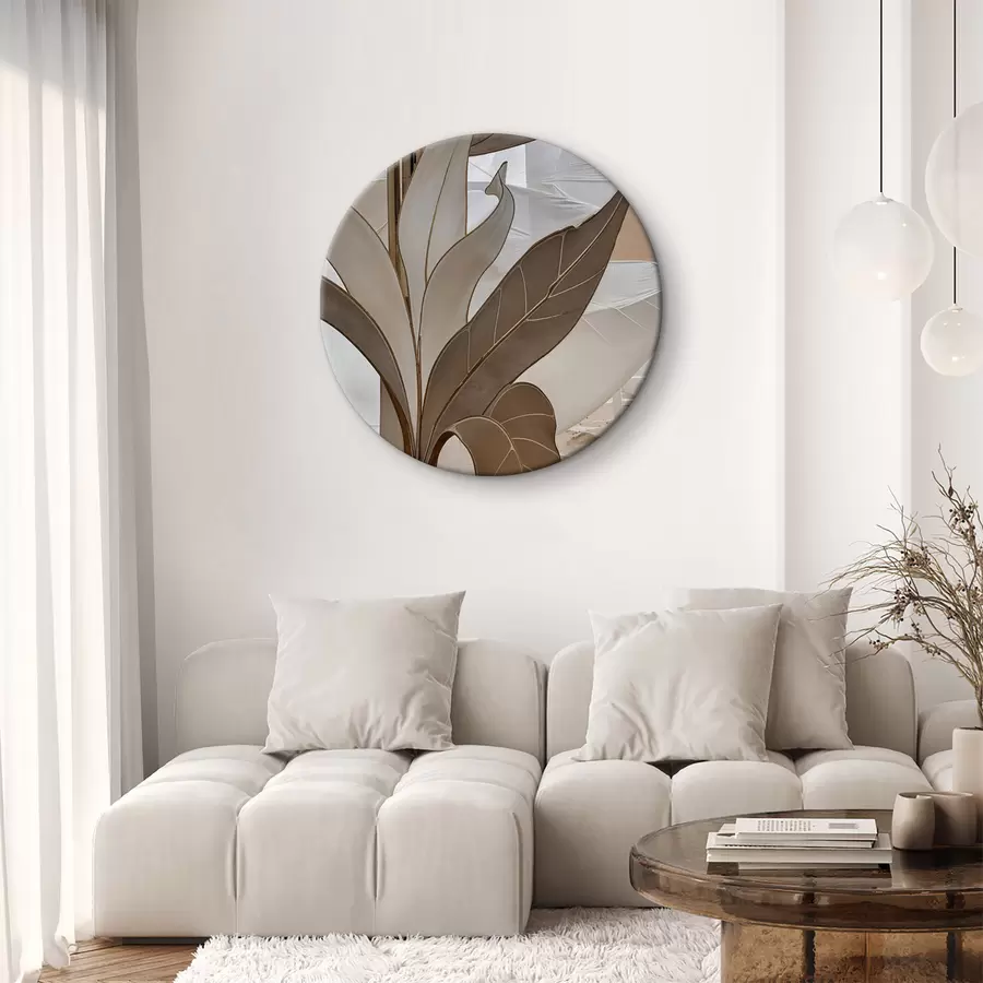 Wandbilder Eine Nahaufnahme eines abstrakten geometrischen Musters mit überlappenden Formen und Texturen in Beigetönen r39498