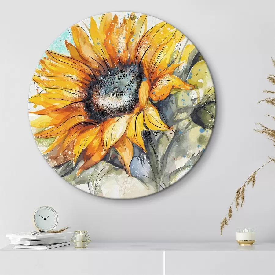 Wandbilder Aquarellierte Sonnenblume mit Farbspritzern r39583