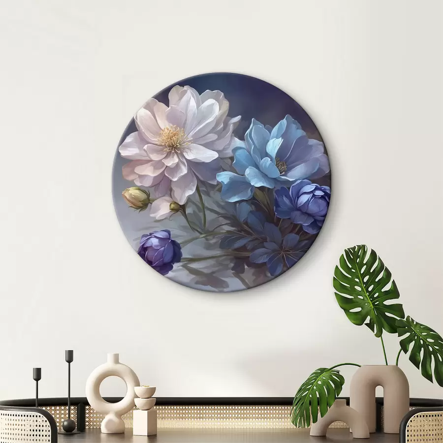 Wandbilder Weiße und blaue Blumen auf unscharfen Hintergrund r39603