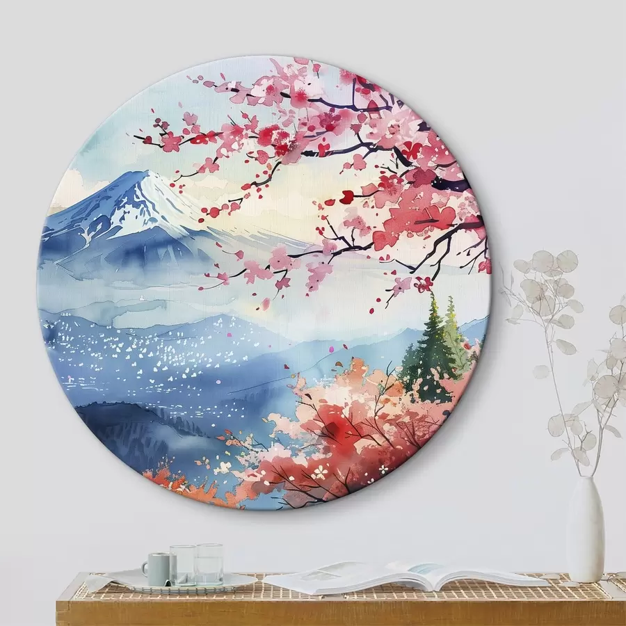 Wandbilder Berg Fuji Landschaft, orientalische Natur, Kirschbäume, Sonnenuntergang r39775