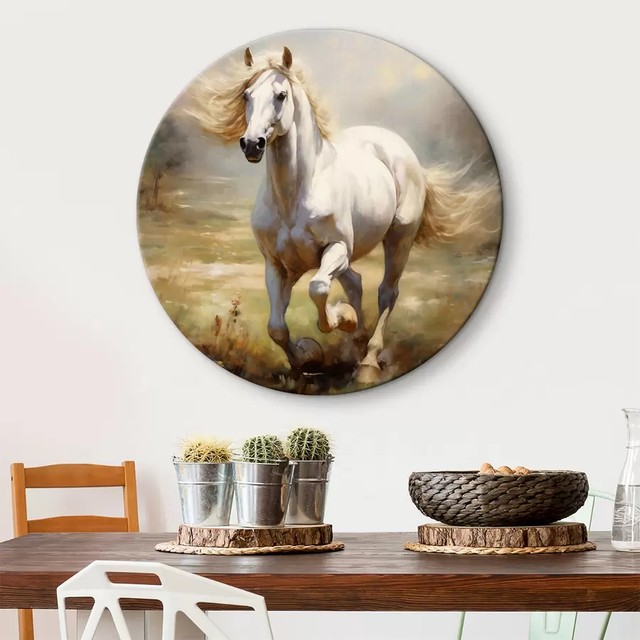 Wandbilder Ölgemälde „Weißes Pferd galoppiert über die Wiese“ r39818