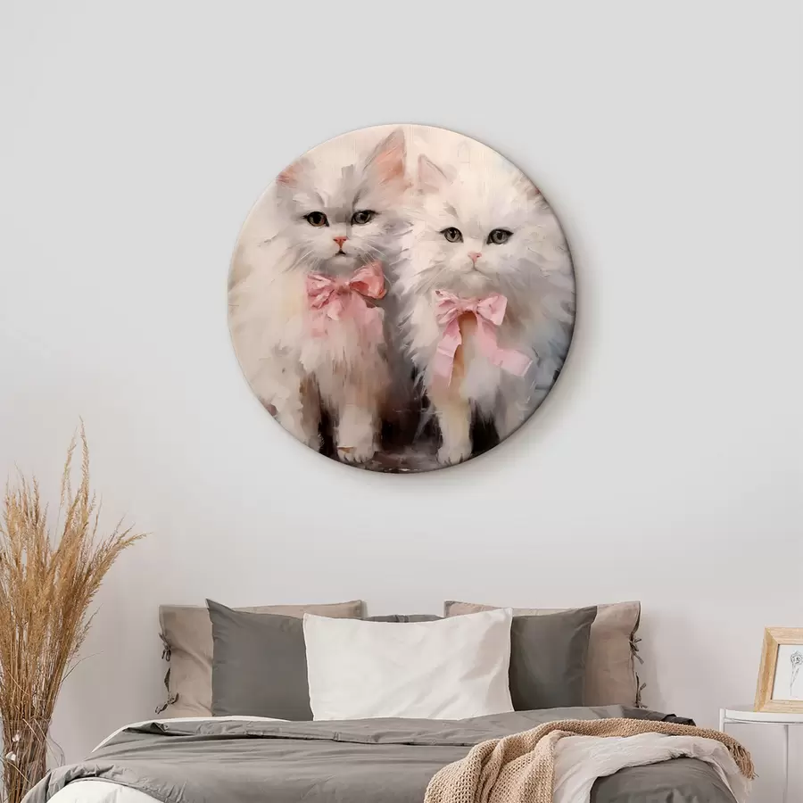 Wandbilder Weiße Katzen mit rosa Schleifen Ölgemälde r39826