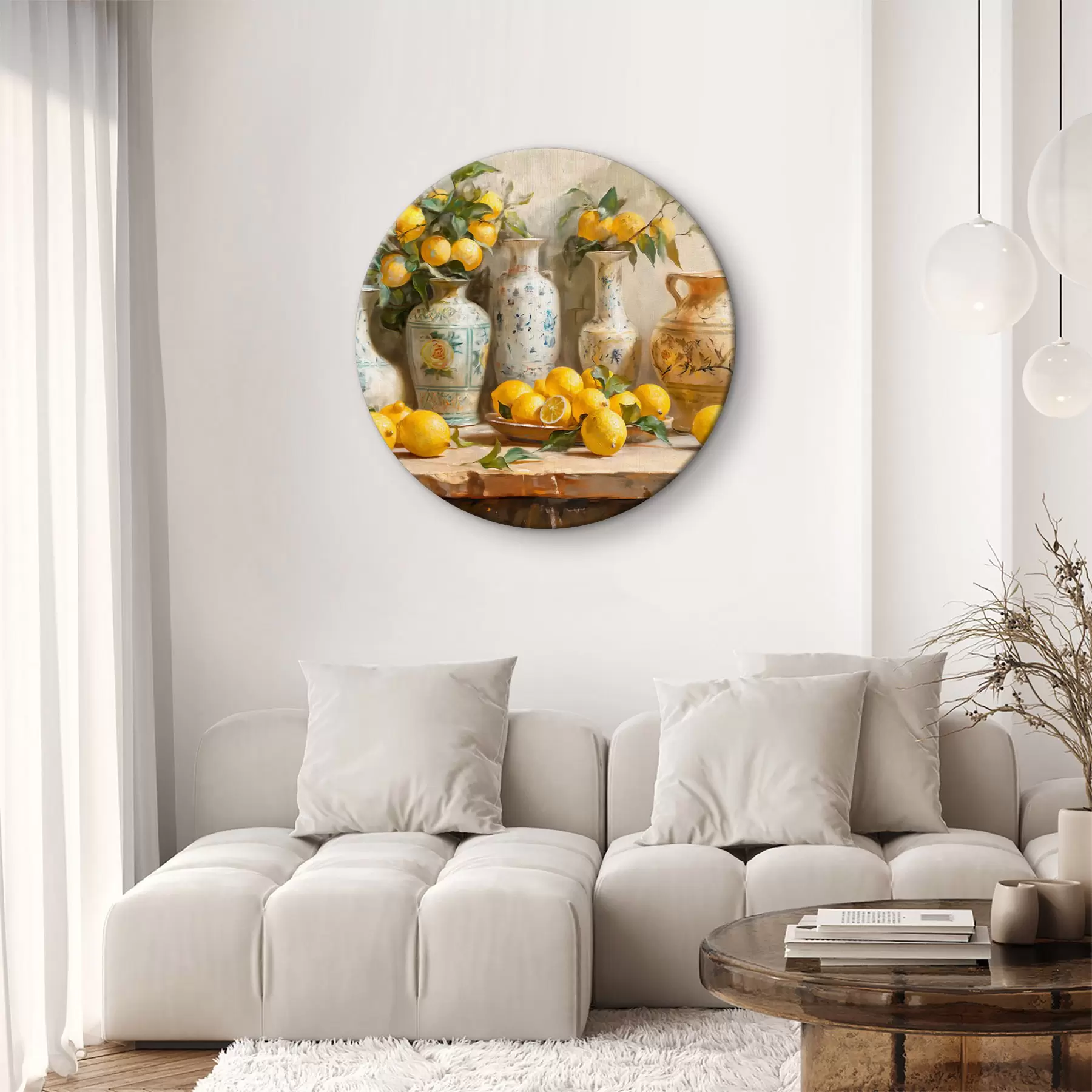 Wandbilder Zitronen und Vintage Vasen auf dem Tisch r39833