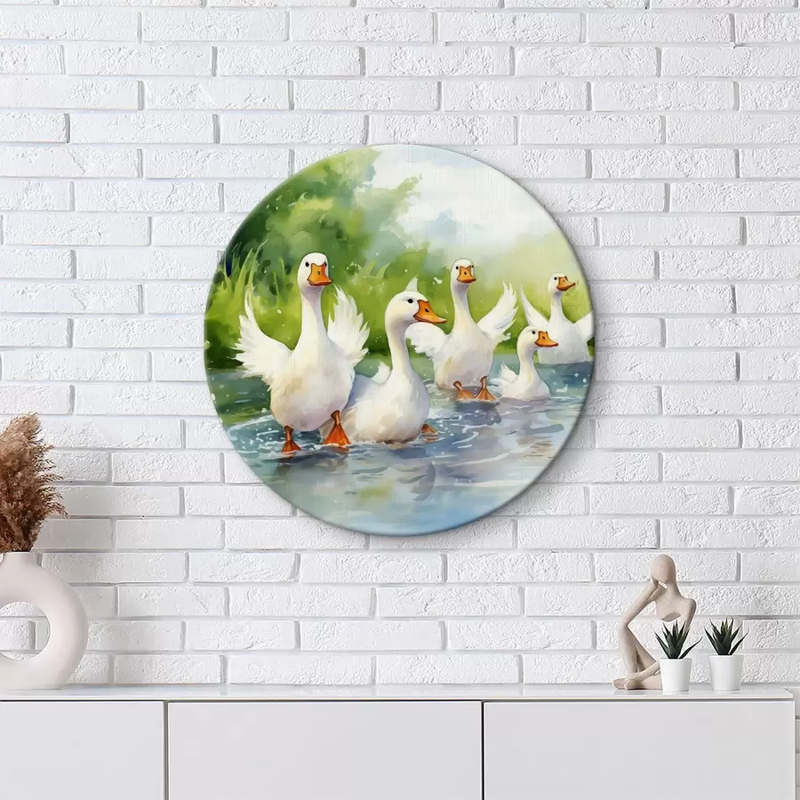 Wandbilder Weiße Gänse baden in einem Teich Aquarellmalerei r39939