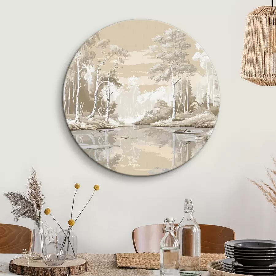 Fototapete Wunderschöne Waldlandschaft, sanfte Pastellfarben, Beige und Weiß r39978