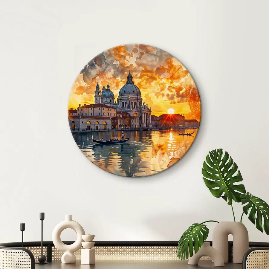 Wandbilder Ein farbenfroher und dramatischer Sonnenuntergang über dem Canale Grande in Venedig, Italien, Aquarellkunst r40027