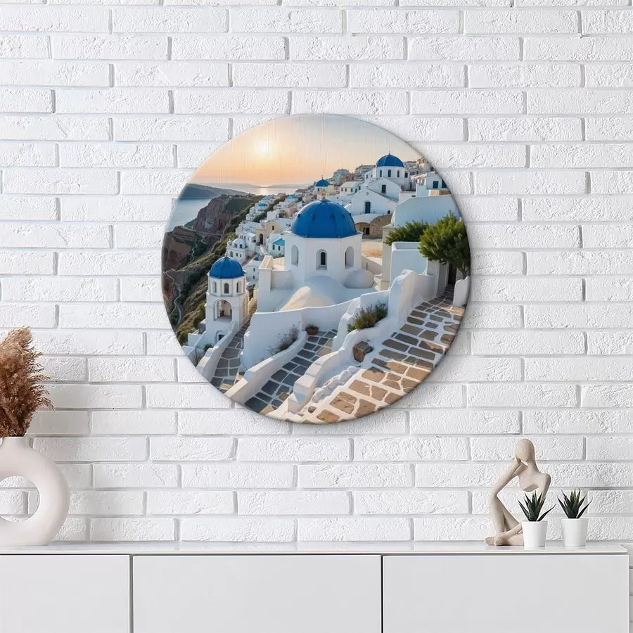 Wandbilder Die Insel Santorini, Griechenland. Die Stadt liegt auf einem Hügel mit Blick auf die Ägäis r40160