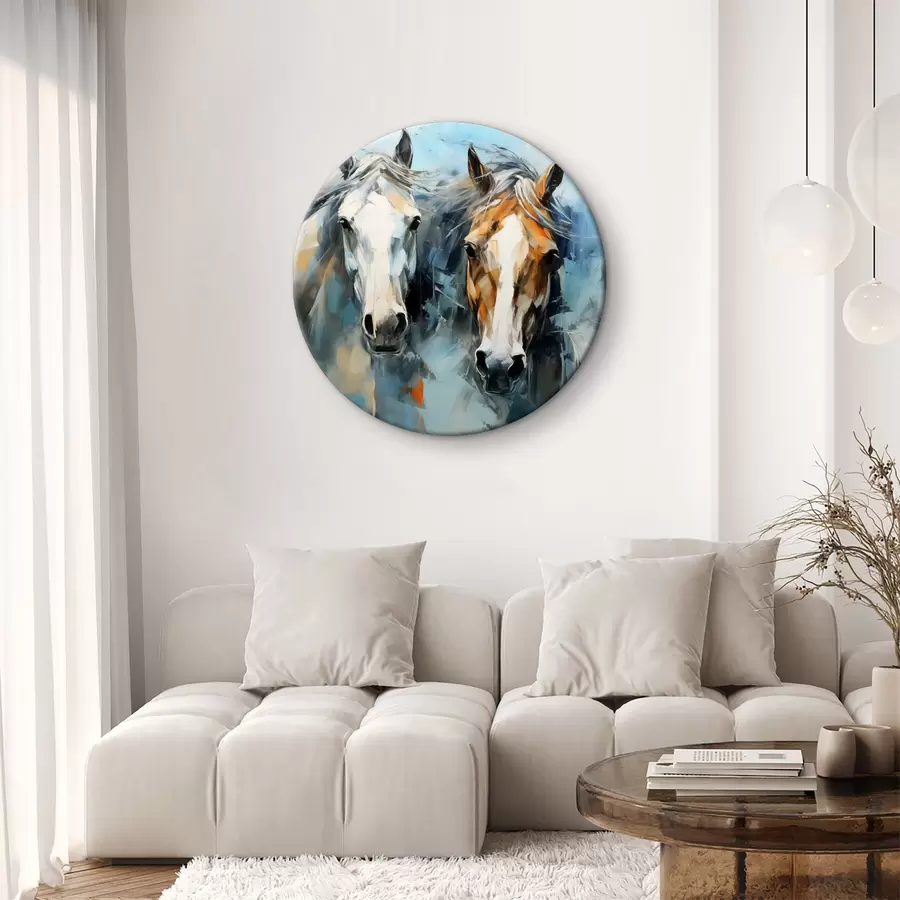 Wandbilder Pferde abstrakte Malerei, weiß, blau, braun Farbe r40493