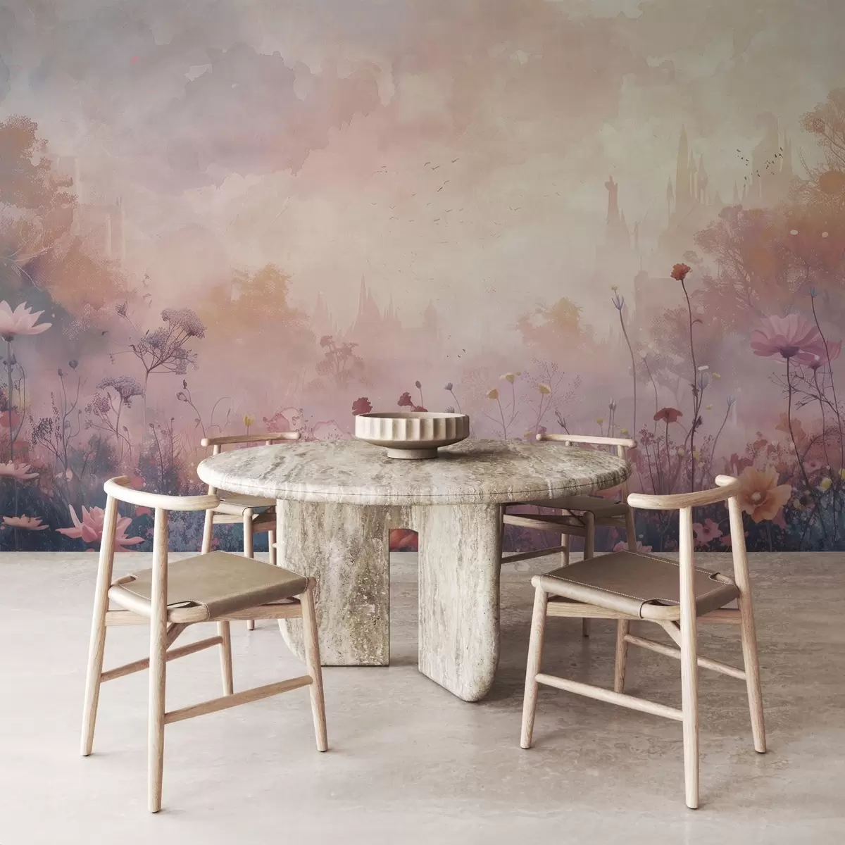 Fototapete Wilde Blumen auf Schloss Silhouette Hintergrund w08478