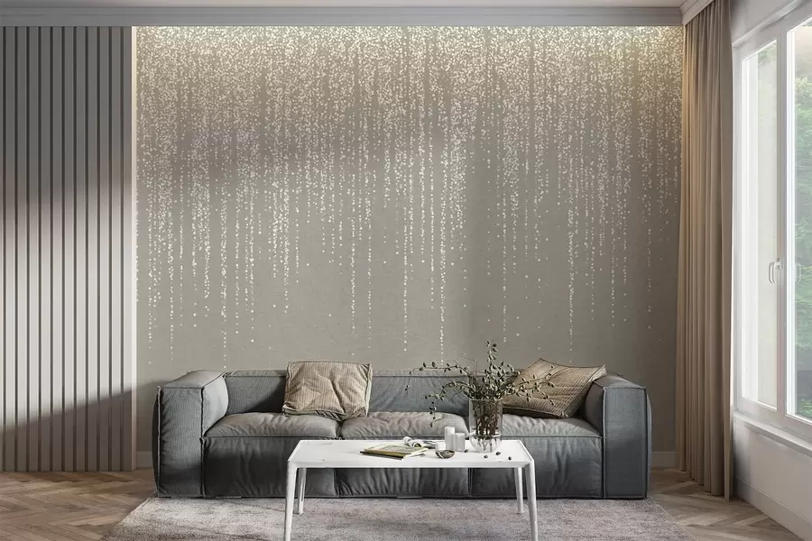 Fototapete Ein vertikaler, eleganter Druck einer gepunkteten Girlande auf einem beigefarbenen, strukturierten Hintergrund, der ein Gefühl von Tiefe und Bewegung vermittelt w08470
