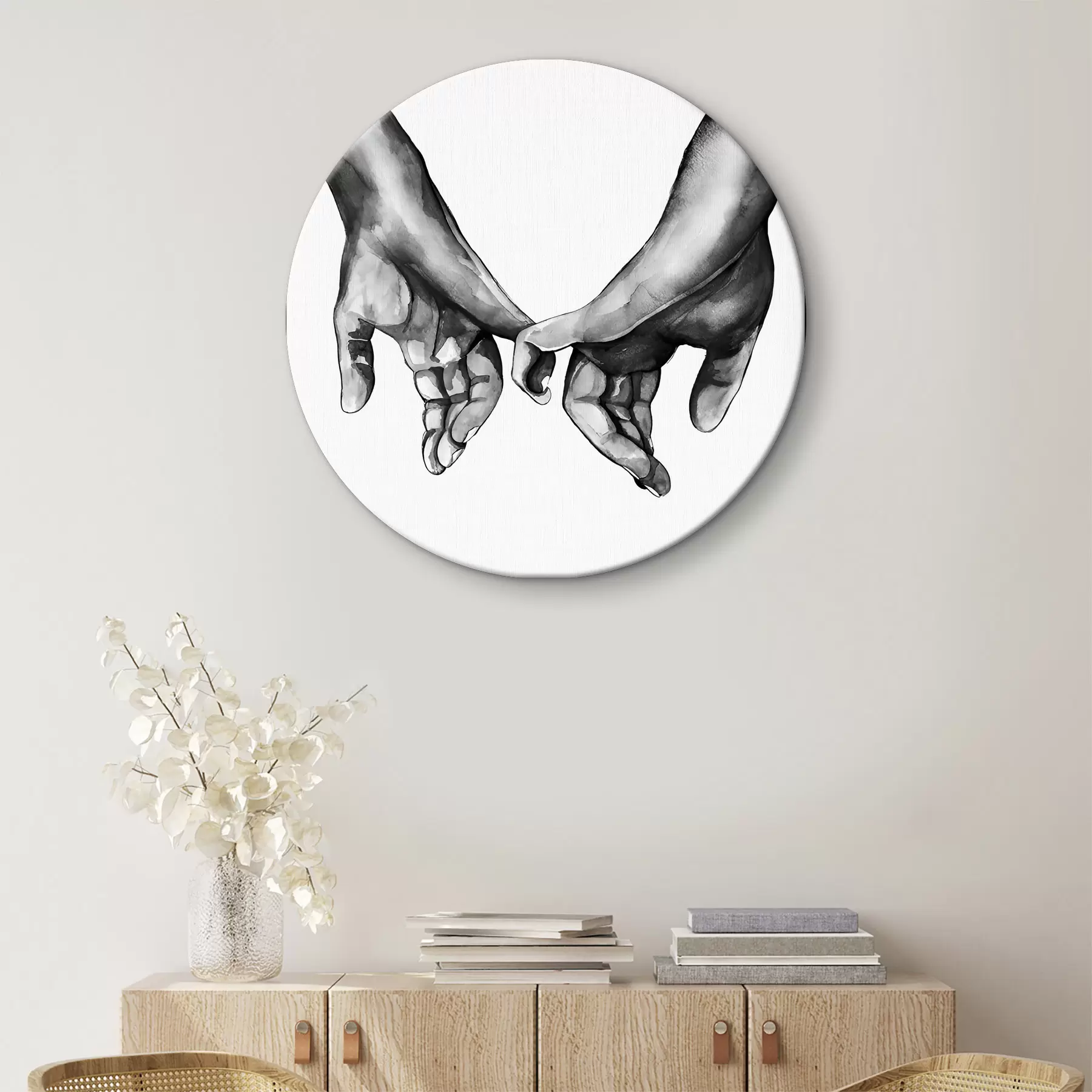 Wandbilder Schwarz und Weiß halten Hände auf einem weißen Hintergrund r36848