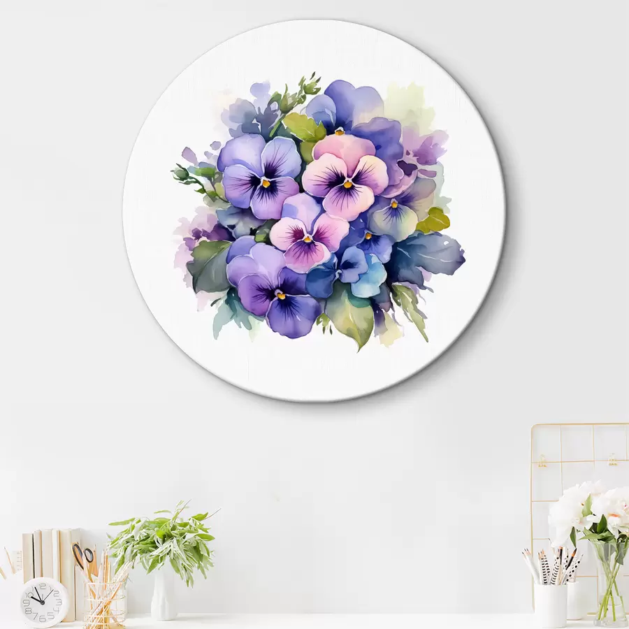 Wandbilder Veilchen Aquarell Illustration, Blumenstrauß, Blumen, blau, lila, grün r38486