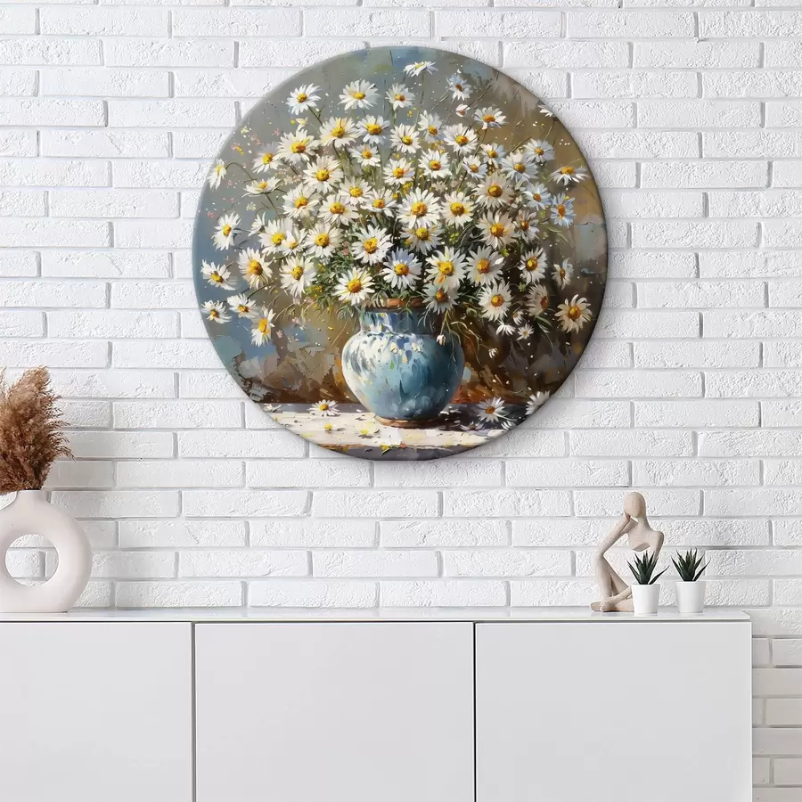 Wandbilder Vase mit Gänseblümchen auf dem Tisch r38707