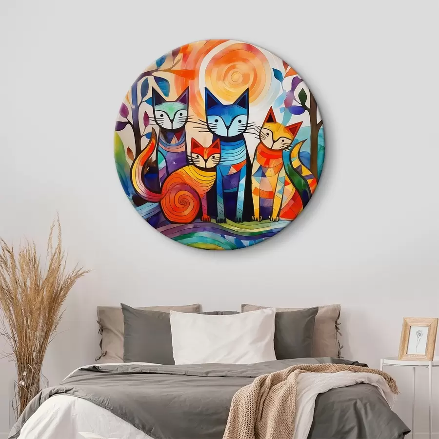 Wandbilder Mehrfarbige Abstraktion mit interessanten Katzen r38815