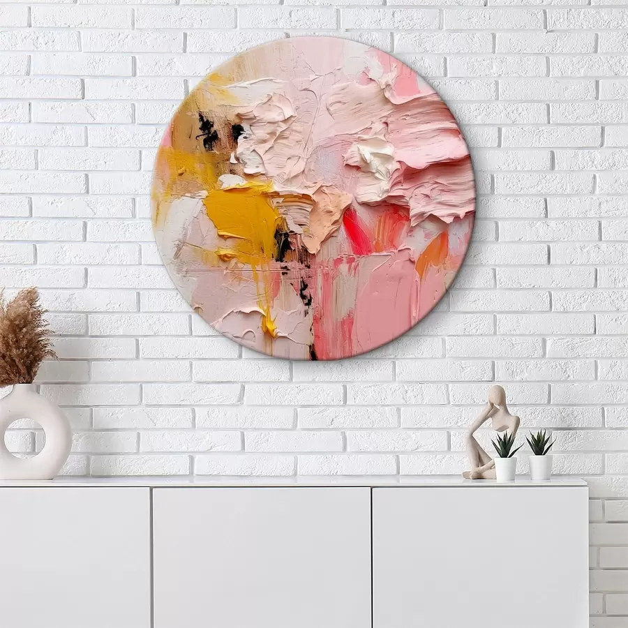 Wandbilder Abstrakter Expressionismus mit großen Pinselstrichen in Rosa, Gelb und Weiß r38916