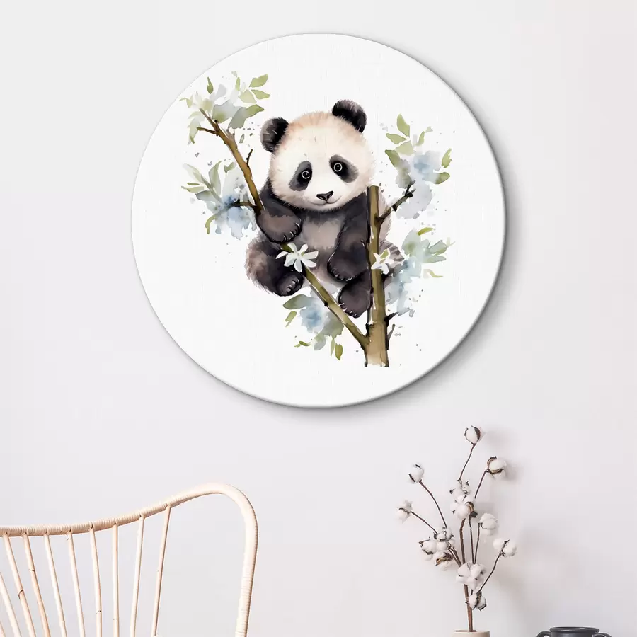 Wandbilder Panda sitzt verspielt zwischen Blumen r38924