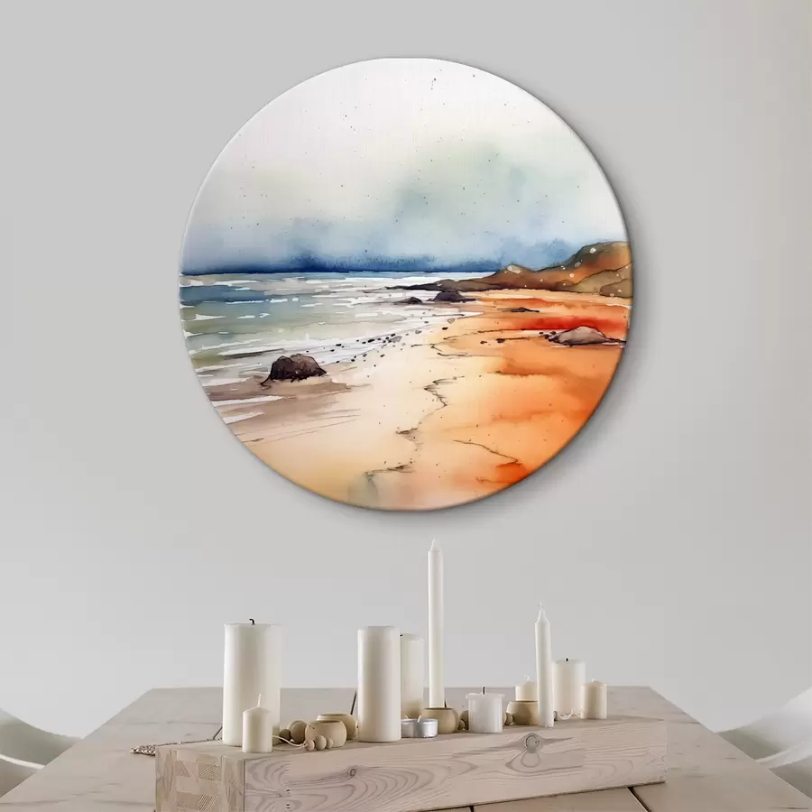 Wandbilder Meer und Strand, Regen, Aquarell, Spritzer, Landschaft, Landschaft, blau, orange Farbe r38936