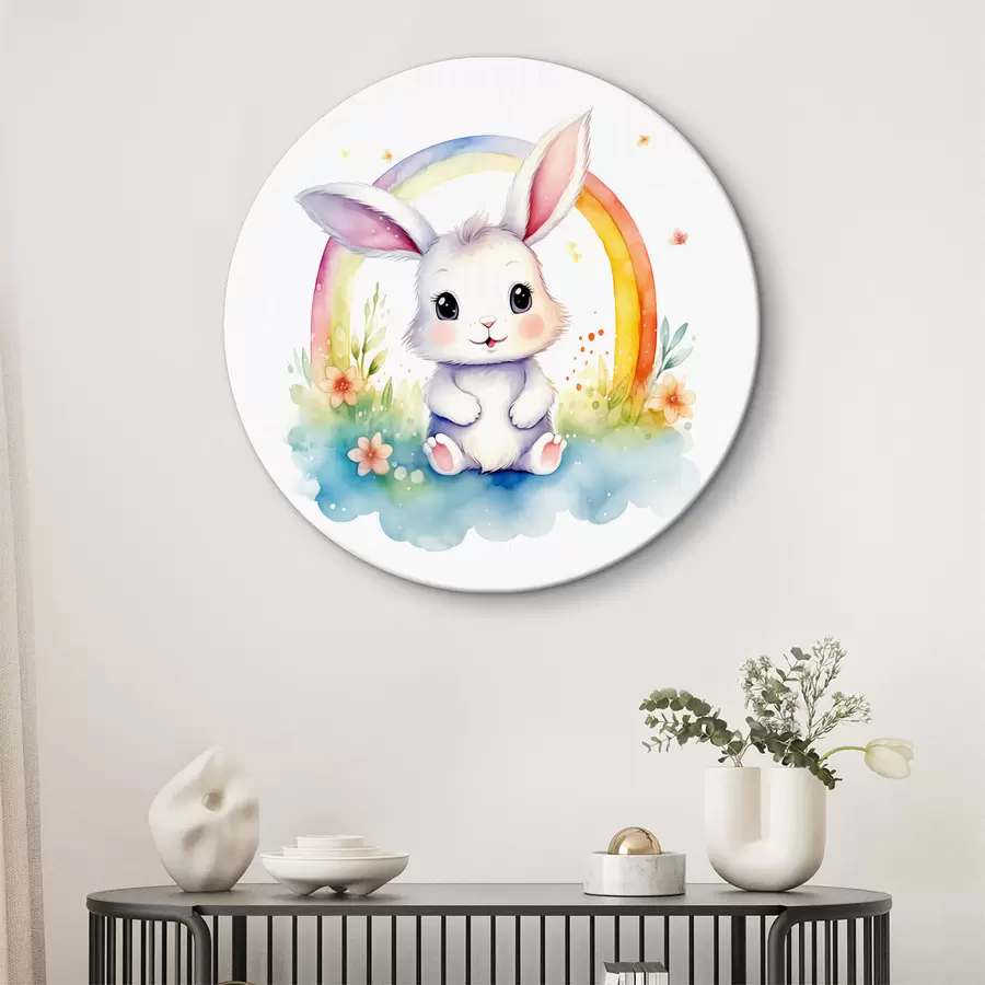 Wandbilder Häschen unter einem skurrilen Regenbogen r38940