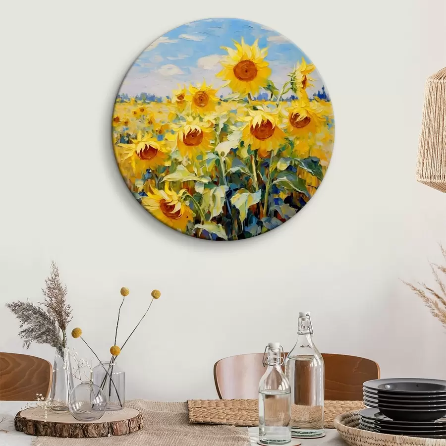 Wandbilder Ölgemälde „Feld der Sonnenblumen“, Farbe Gelb und Blau r38953