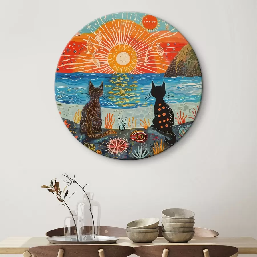 Wandbilder Zwei süße Katzen bei Sonnenuntergang r39080