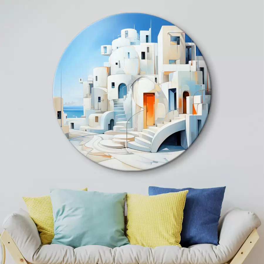 Wandbilder Abstrakte weiße Stadt am Meer, Architektur, Gebäude, blaue Farbe r39188