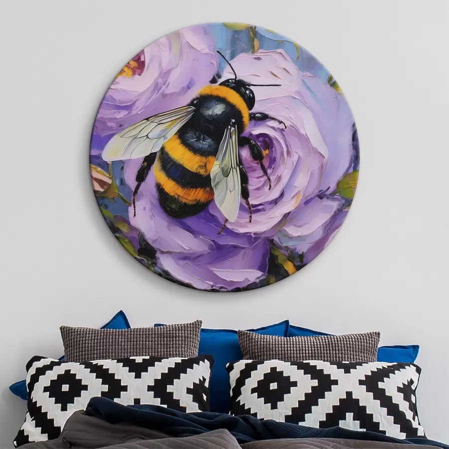 Wandbilder Biene auf den rosa Pfingstrosen, Sommerblumen, Ölgemälde, lebendige Pinselstriche r39410