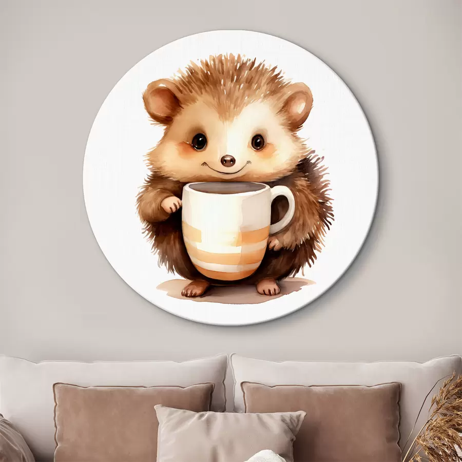 Wandbilder Igel hält eine weiße Tasse in seinen Pfoten Aquarell Kinder Illustration r39440
